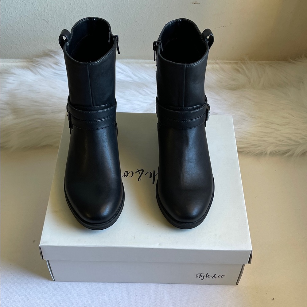 Style & Co. STATE Sleek Black Ankle Boots Size 6.5M. Brand New With box.
